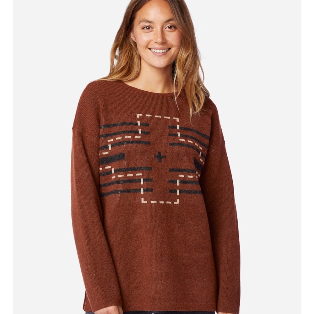 Pendleton Rust Brown Crewneck Sweater with Black & Cream Graphic